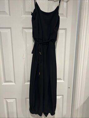 Classic Black Sleeveless Jumpsuit Dress with Tie Waist